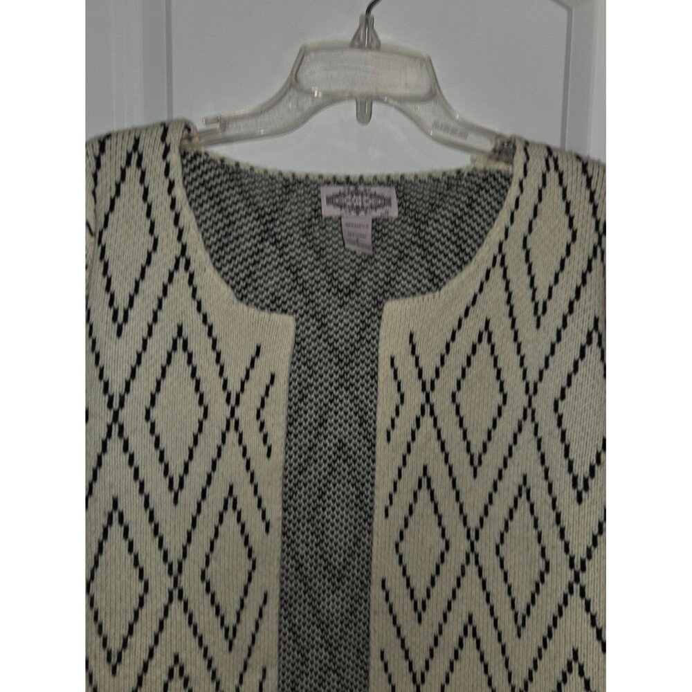 Oliver Cream Diamond Pattern Long Open Front Cardigan Sweater - Picture 6 of 12